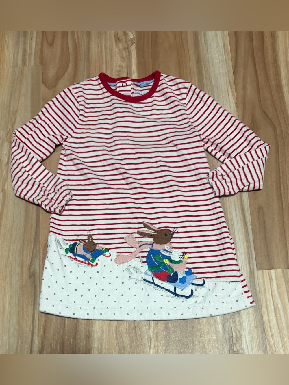 Baby Boden Red & White Striped Pajama Tunic with Bunny Sled Appliqué